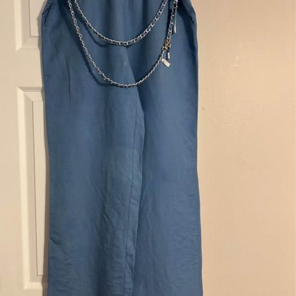 JM Collection Blue Linen Wide Leg Pants Size Medium NWT